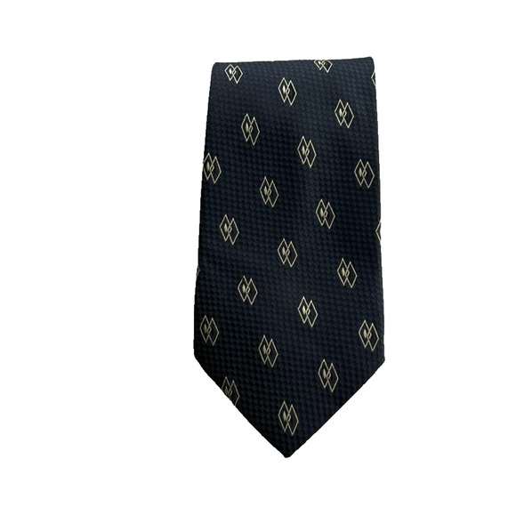 Hugo Boss Men's Tie 55" Dark Blue Silk Jacquard Diamond Pattern - Picture 1 of 8